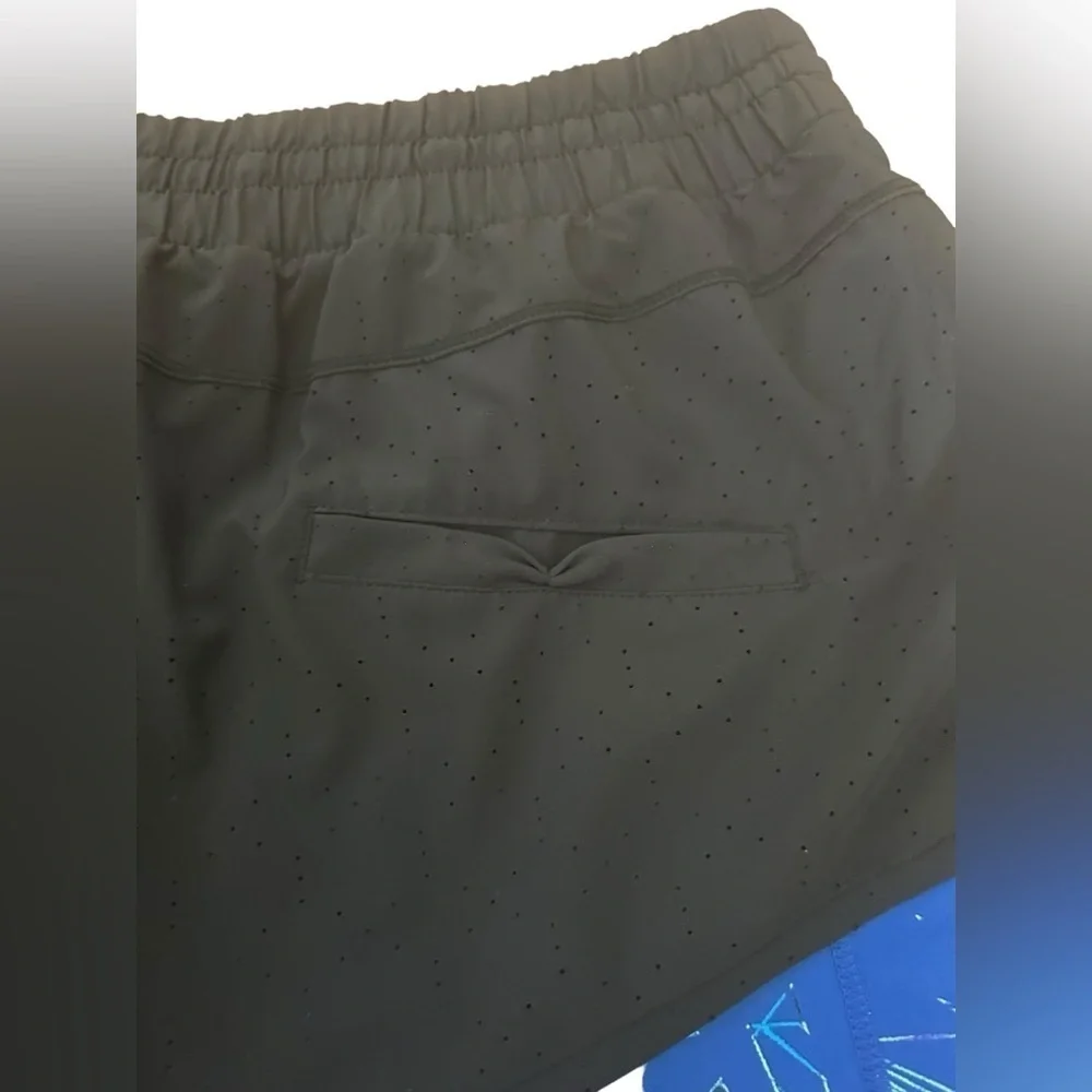 Zella 2 in 1 Layered Black with Blue Print Compression Athletic Shorts Size XL